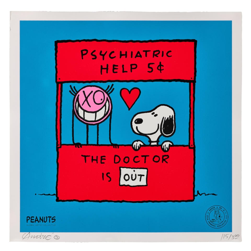 André Saraiva (B. 1971) Mr. A Gives Psychiatric Help: André Saraiva (B. 1971) Mr. A Gives Psychiatric Help 2019 signed on the lower left and numbered 115/300 on the lower right screenprint 50.8 x 50.8 cm (20 x 20 in) Footnotes: Provenance Acquired d