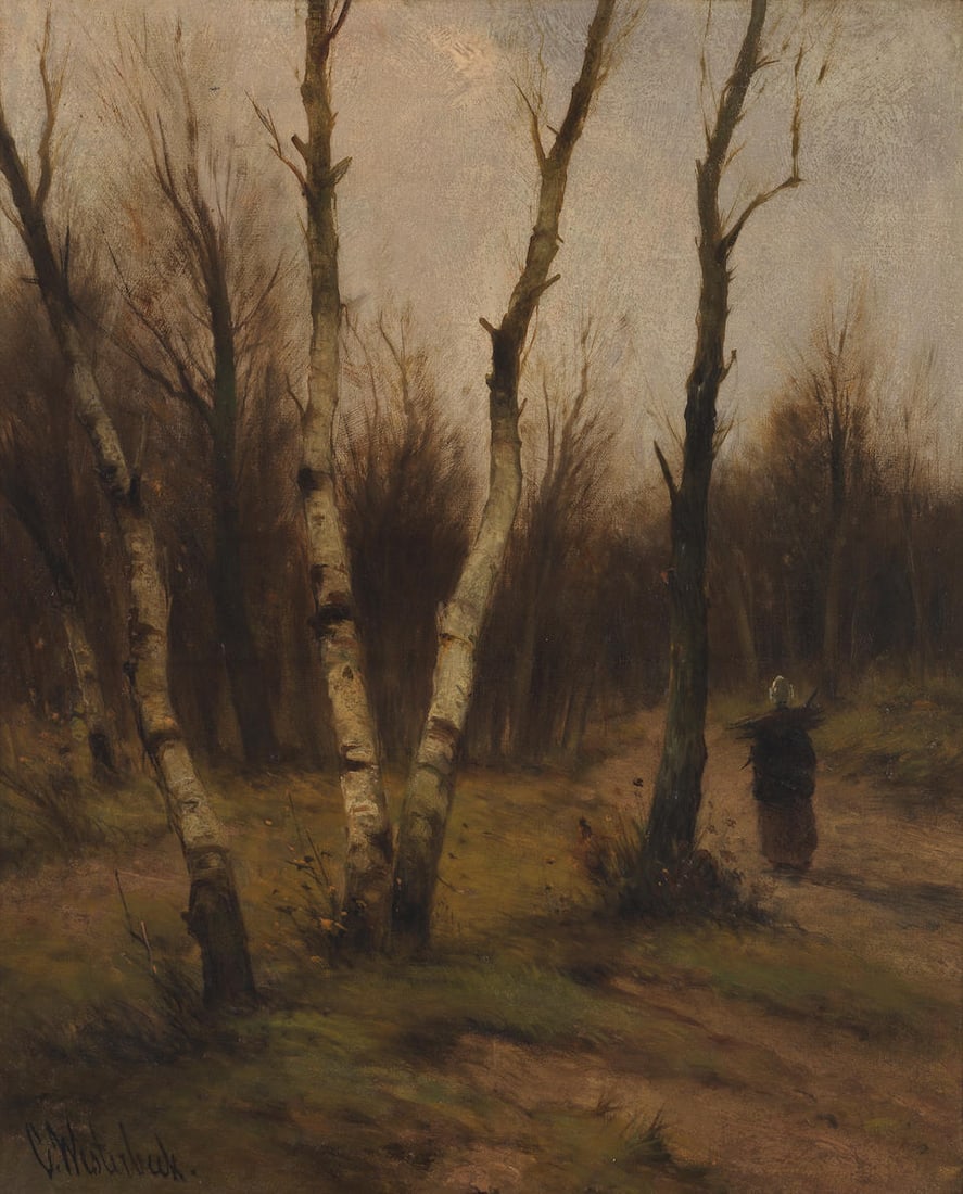 Cornelis Westerbeek (Dutch, 1844-1903) Gathering firewood: Cornelis Westerbeek (Dutch, 1844-1903) Gathering firewood signed 'C.Westerbeek.' (lower left) oil on canvas 46 x 38cm (18 1/8 x 14 15/16in). For further information on this lot please visit Bonhams.co