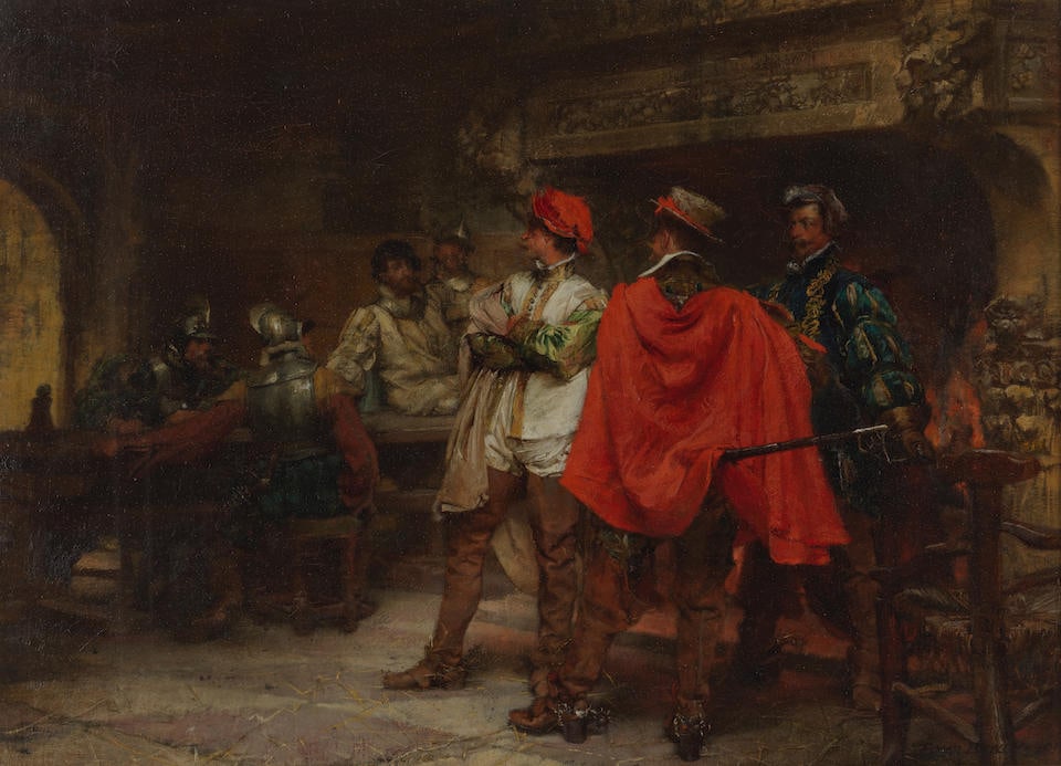 Edgar Bundy (British, 1862-1922) Soldiers of fortune: Edgar Bundy (British, 1862-1922) Soldiers of fortune signed and dated 'EDGAR BUNDY 1901' (lower right) oil on canvas 41 x 56cm (16 1/8 x 22 1/16in). For further information on this lot please visit Bo