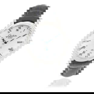 Glashütte Original. A fine and rare 18K white gold automatic wristwatch Senator Meissen, C...: Glashütte Original. A fine and rare 18K white gold automatic wristwatch Model: Senator Meissen Date: Circa 2010 Movement: 32-jewel Cal.100 automatic, 21K gold rotor edge Dial: White Meissen porce