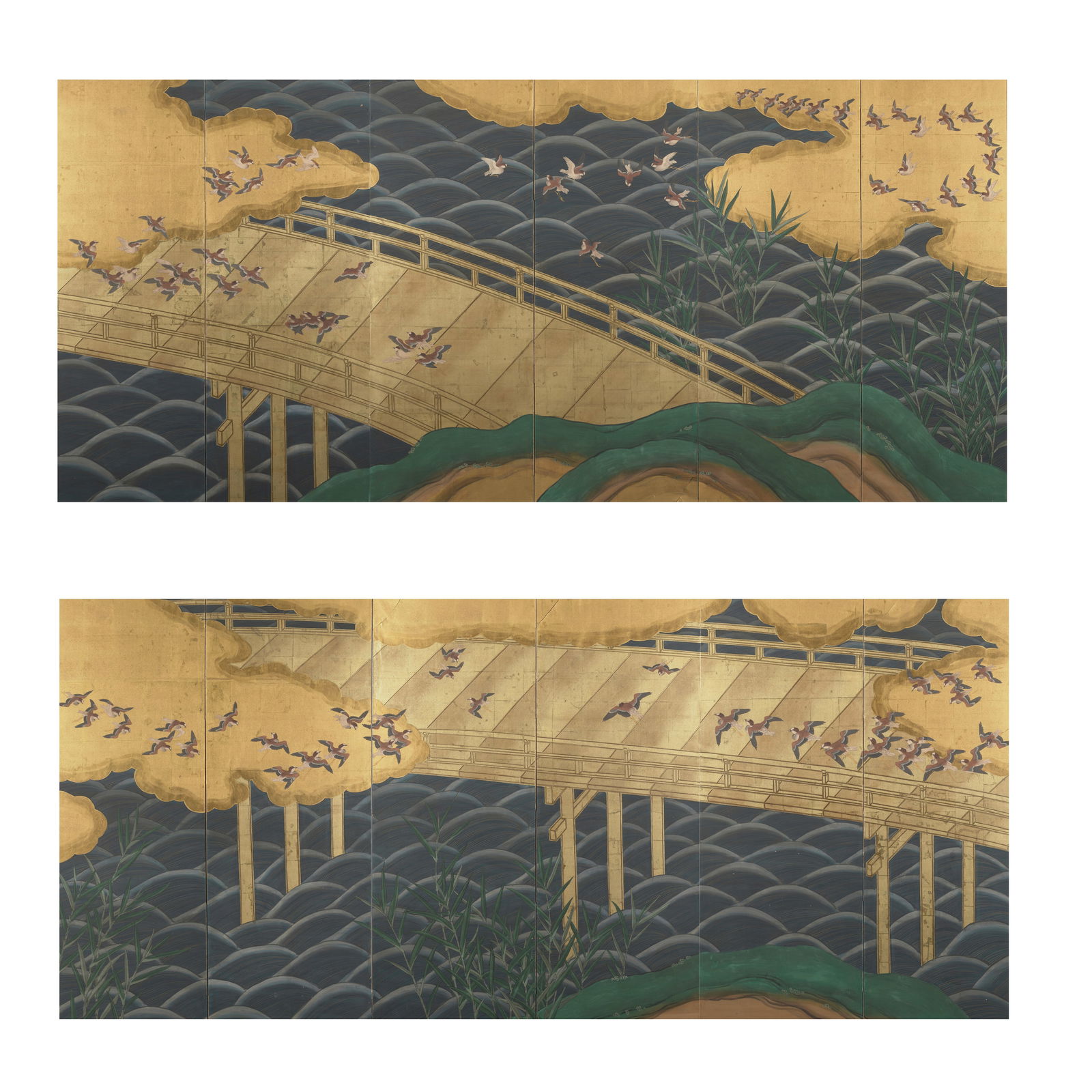 ANONYMOUS Plovers Flying around a Bridge Edo period (1615-1868), 19th century (2) (1 of 5)