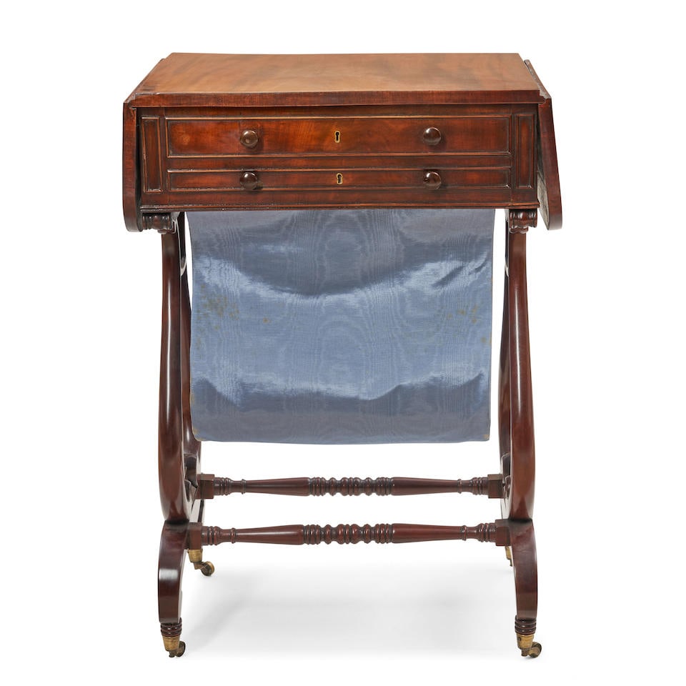 Mahogany and Mahogany Veneer Lyre-base Work Table  Boston, Massachusetts, c. 1815 (1 of 4)