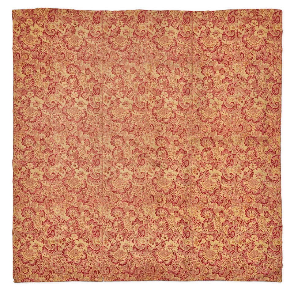 Square Jacquard-woven and Pieced Ingrain Carpet   North America, mid-19th century (1 of 4)