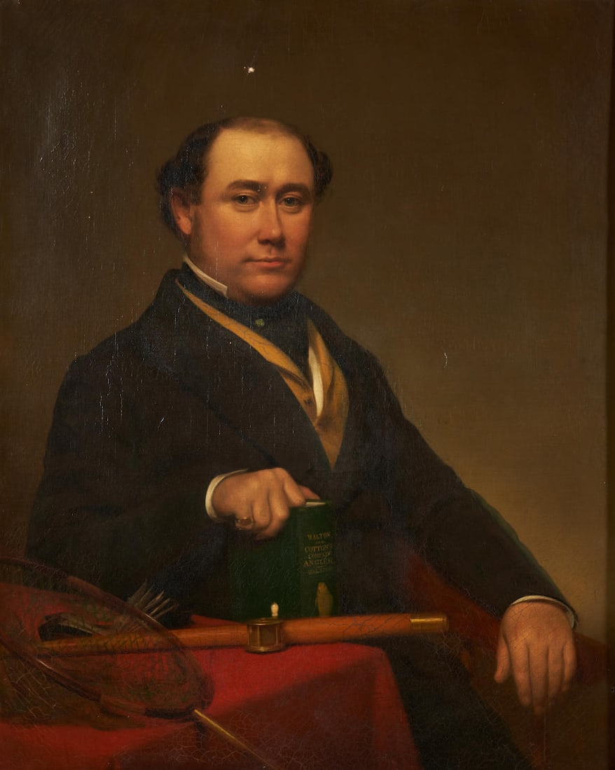 Portrait of Cornelius Rapelye Trafford (1809-72) with Personalized Angling Equipment EDWARD LUD...: Portrait of Cornelius Rapelye Trafford (1809-72) with Personalized Angling Equipment EDWARD LUDLOW MOONEY (1813-87), Astoria, New York, 1850 The framed oil on canvas portrait depicting sitter holding 