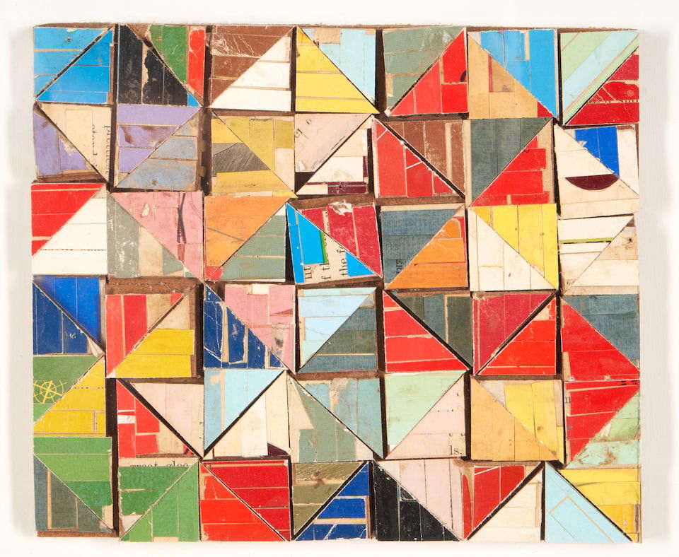 Lance Letscher (American, born 1962) Happy Day sight size 7 x 8, frame size 17 1/8 x 18 1/2 in. ...: Lance Letscher (American, born 1962) Happy Day unsigned, identified on a note written on the verso. mixed media collage on masonite mounted to board, framed. sight size 7 x 8, frame size 17 1/8 x 18 1