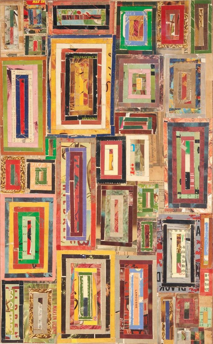 Lance Letscher (American, born 1962) Magic Gown, Second Version sight size 26 1/4 x 16 1/4, fram...: Lance Letscher (American, born 1962) Magic Gown, Second Version Identified title, date, and artist name on a label affixed to the verso, mixed media collage on board, framed. sight size 26 1/4 x 16 1/