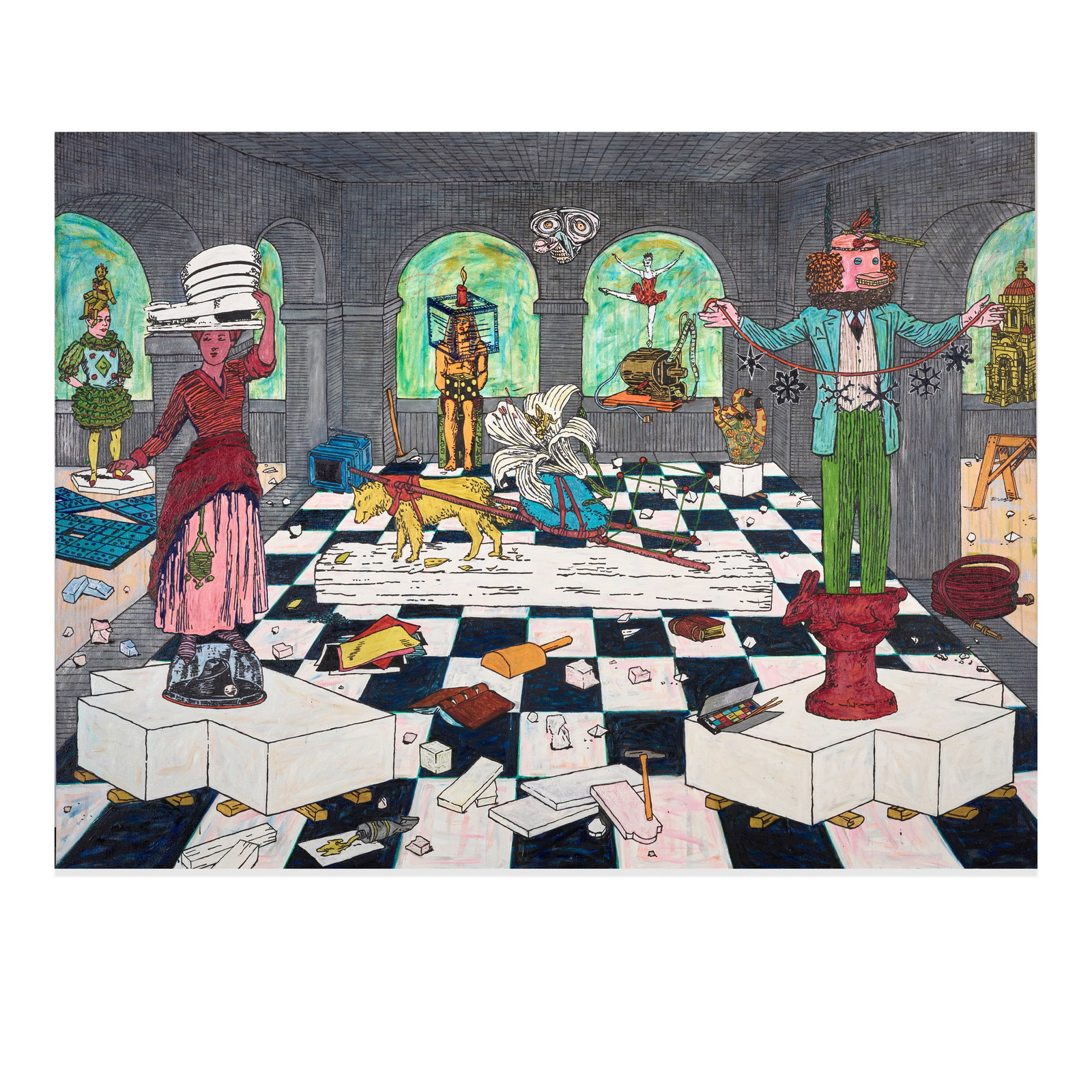 JANE HAMMOND (B. 1950) Part Time in the Library, 2000: JANE HAMMOND (B. 1950) Part Time in the Library, 2000 signed, titled and dated 'Jane Hammond 'Part Time in the Library' 2000' (on the reverse) oil on canvas 74 x 98 in. 188 x 248.9 cm. Footnotes: <