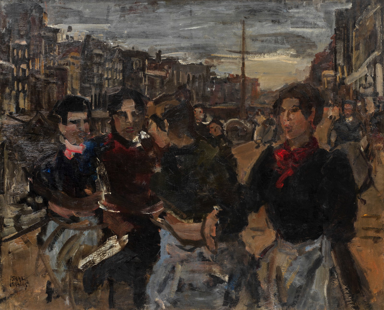 Isaac Israels (Dutch, 1865-1934) Four girls on the Prinsengracht, Amsterdam: Isaac Israels (Dutch, 1865-1934) Four girls on the Prinsengracht, Amsterdam signed 'ISAAC/ISRAELS' (lower left) oil on canvas 112 x 137cm (44 1/8 x 53 15/16in). Footnotes: Provenance<