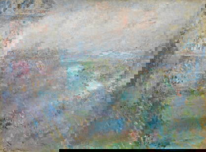 Ambrose McEvoy, ARA (British, 1877-1927) The River from the Adelphi (Painted circa 1918): Ambrose McEvoy, ARA (British, 1877-1927) The River from the Adelphi oil on canvas 77 x 102cm (30 5/16 x 40 3/16in). Painted circa 1918 Footnotes: Provenance The artist's es