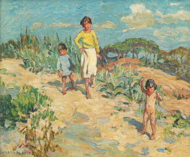 Dorothea Sharp, RBA, ROI (British, 1874-1955) In the dunes: Dorothea Sharp, RBA, ROI (British, 1874-1955) In the dunes signed 'Dorothea Sharp' (lower left) oil on canvas 50.8 x 61cm (20 x 24in). Footnotes: Provenance Private collection, U