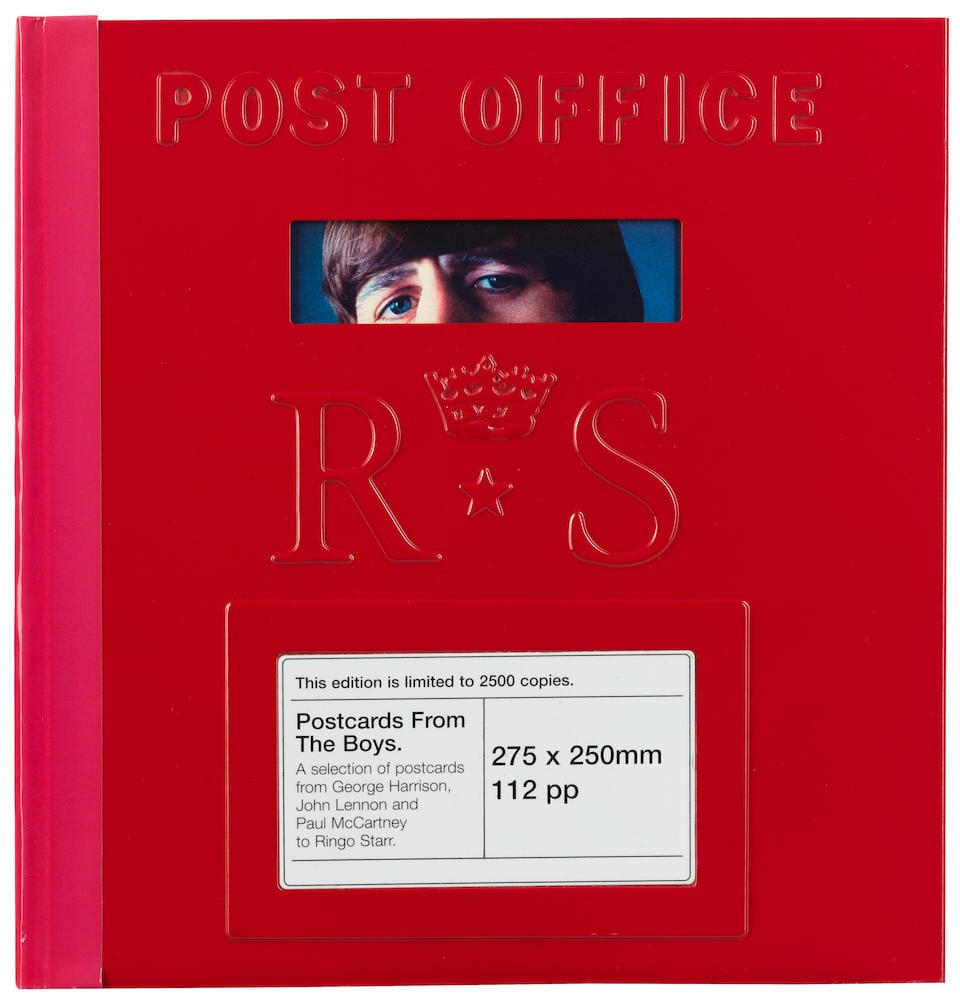 Ringo Starr: Postcards From The Boys, Genesis Publications, 2004,: Ringo Starr: Postcards From The Boys, Genesis Publications, 2004, Deluxe Limited Edition no. 189/350, signed by Ringo Starr, with publisher's information, postcard and stamp sheet inserts, in metal 'l
