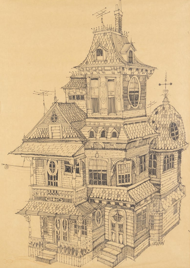 Rick Griffin (American, 1944-1991): Victorian House, Bunker Hill, Los Angeles, circa 1965, (1 of 2)