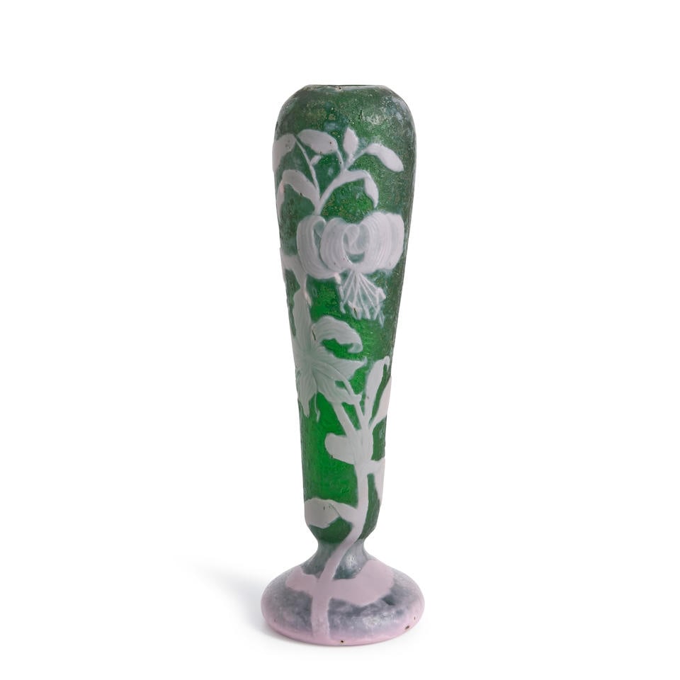 CAMEO GLASS VASE 20th century, the underside indistinctly marked for Muller Freres, ht. 15 1/4 in.: CAMEO GLASS VASE 20th century, the underside indistinctly marked for Muller Freres, ht. 15 1/4 in. Footnotes: The Pinhas Collection For further information on this lot please visit Bonhams.com For fur