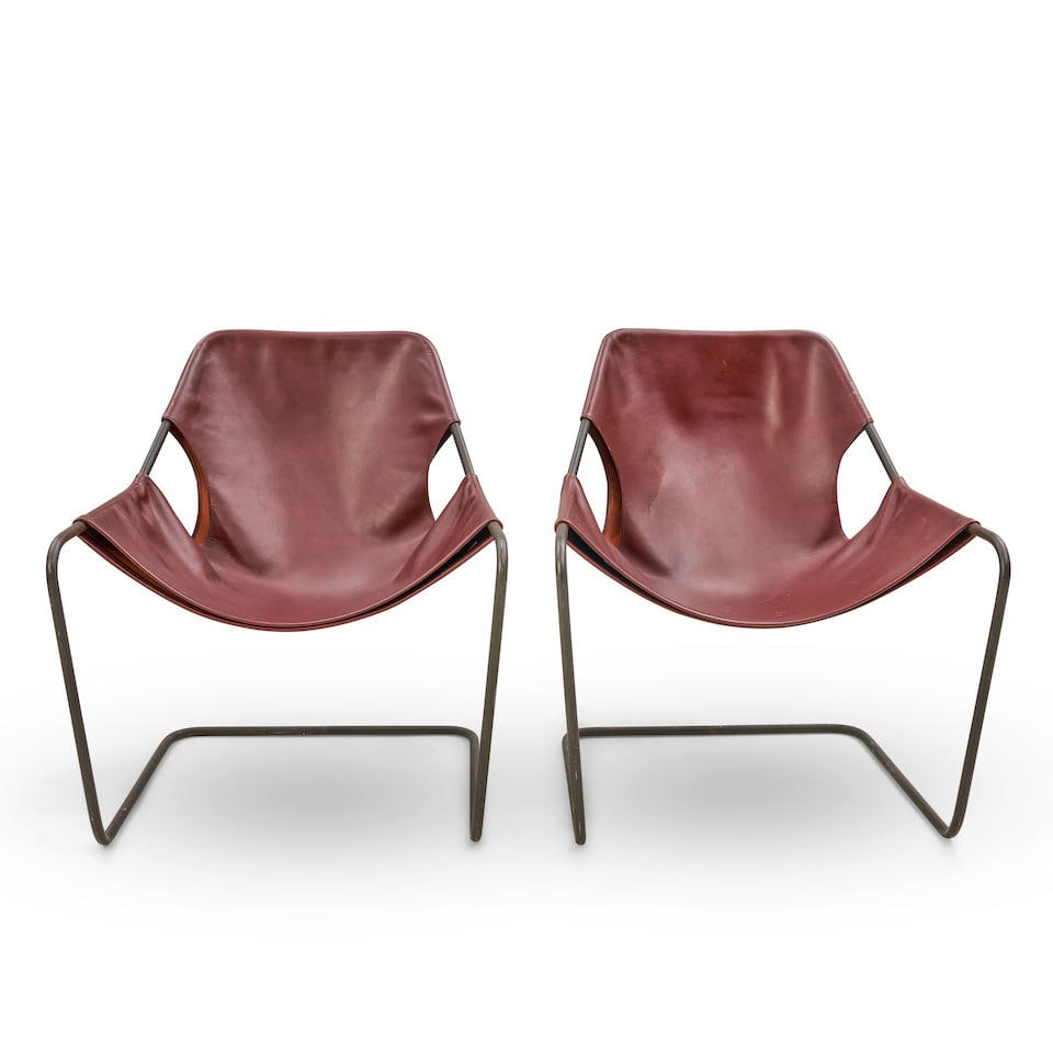 PAIR OF PAULO MENDES DA ROCHA (1928-2021) 'PAULISTANO' LOUNGE CHAIRS probably Brazil, designed 1...: PAIR OF PAULO MENDES DA ROCHA (1928-2021) 'PAULISTANO' LOUNGE CHAIRS probably Brazil, designed 1957, tubular steel, leather, unmarked, ht. 32, seat ht. 15, wd. 28, dp. 29 in. For further information o