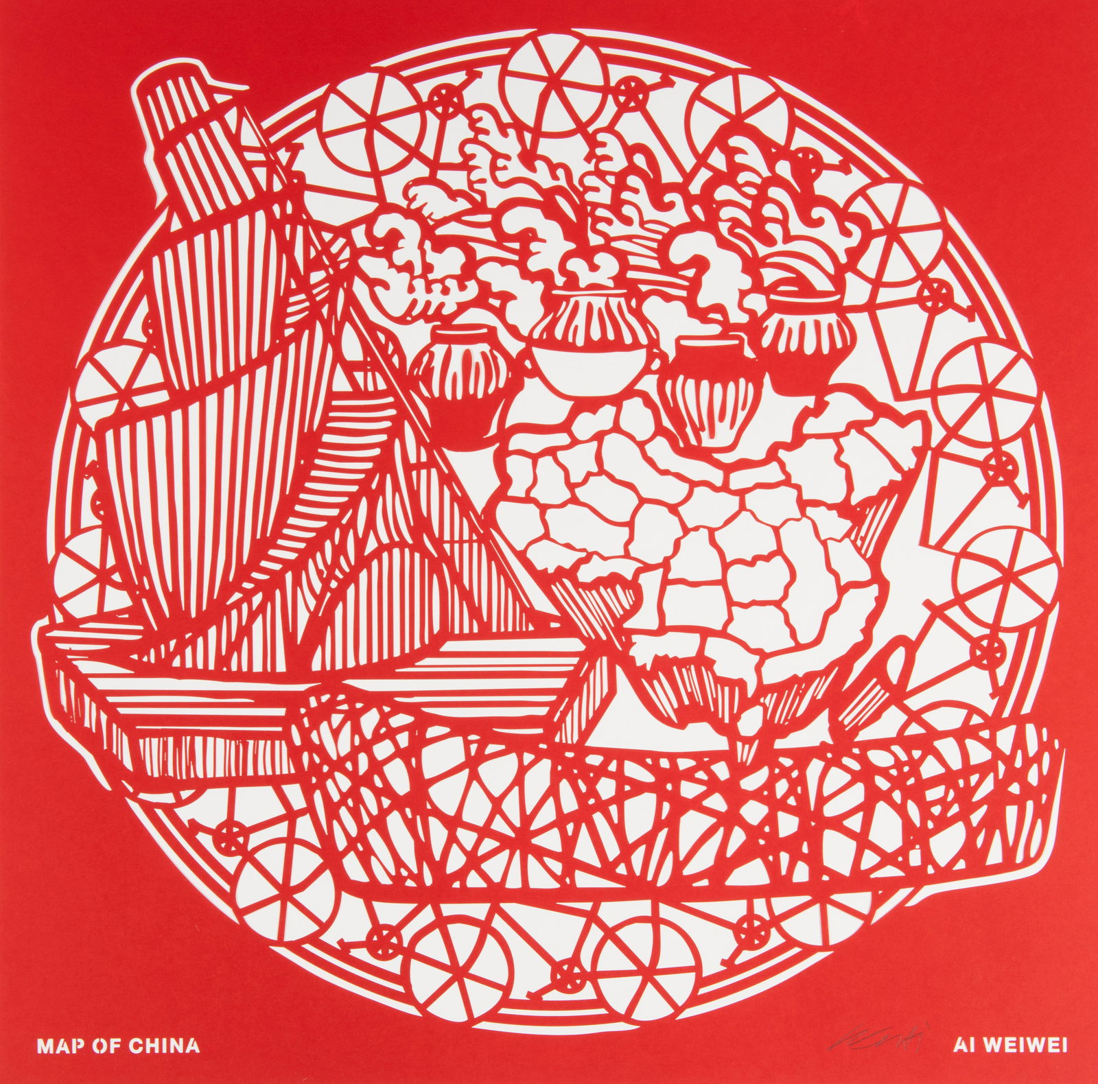 AI WEIWEI (born 1957) Paper cut portfolio Ensemble complet de 8 papiers découpés ...: AI WEIWEI (born 1957) Paper cut portfolio Ensemble complet de 8 papiers découpés dans portfolio entoilé. Signés. Ce portfolio est numéroté 208/250 Complete set van 8 pa