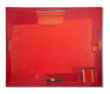 Jamil Molaeb (Liban, né en 1948) Sans titre (Red Abstract): Jamil Molaeb (Liban, né en 1948) Sans titre (Red Abstract) signé 'J.Molaeb' au revers en bas à gauche huile sur toile 100 x 120cm (39 3/8 x 47 1/4in). exécuté en 1967 signed J