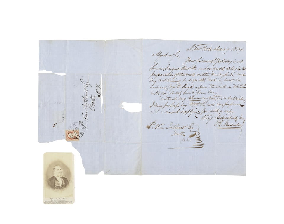 AUDUBON LETTER ON QUADRUPEDS SUBSCRIPTION. AUDUBON, VICTOR GIFFORD. 1809-1860. Autograph Letter ... (1 of 1)