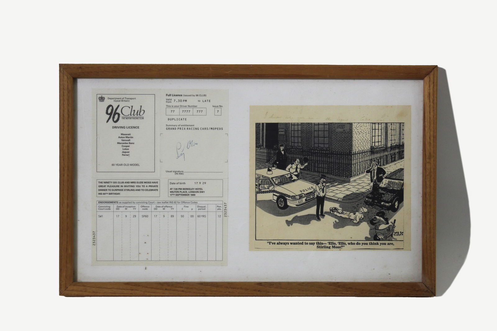 A 96 Club licence signed by Stirling Moss (1 of 1)