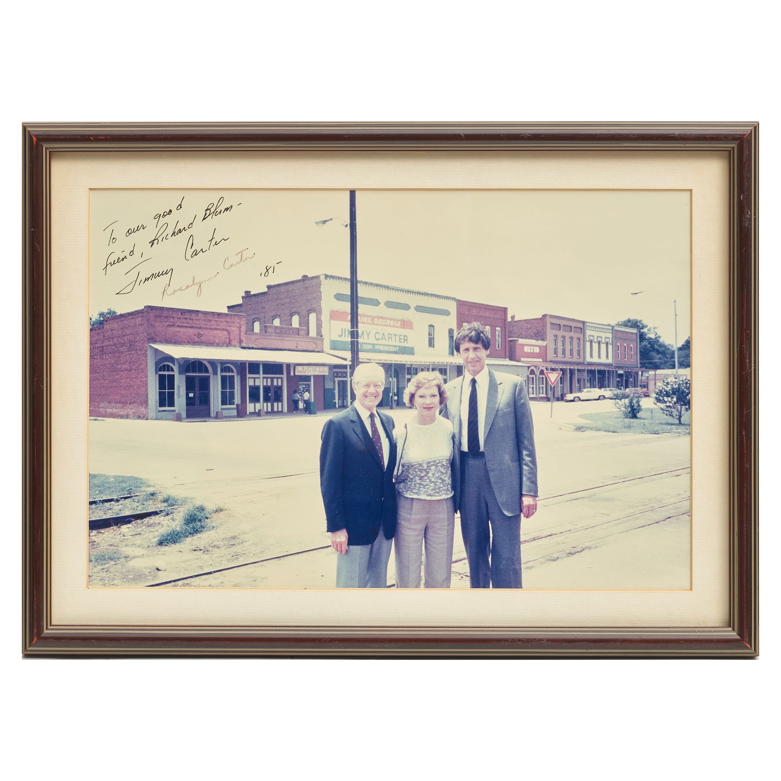 A JIMMY AND ROSALYN CARTER SIGNED PHOTOGRAPH TAKEN IN PLAINS, GA Photograph Signed and Inscribed... (1 of 1)