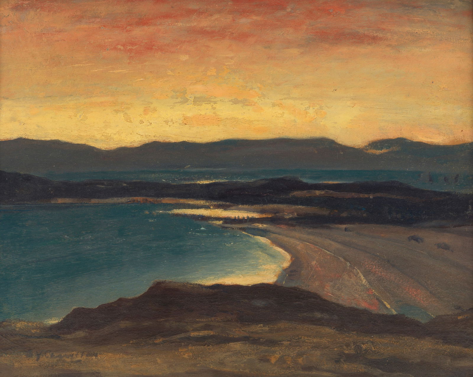 Sir David Young Cameron RA RSA RWS RSW RE (British, 1865-1945) Loch Nell at Sunset: Sir David Young Cameron RA RSA RWS RSW RE (British, 1865-1945) Loch Nell at Sunset signed 'D Y Cameron' (lower left) oil on panel 21.5 x 27cm (8 7/16 x 10 5/8in). Footnotes: Provenance