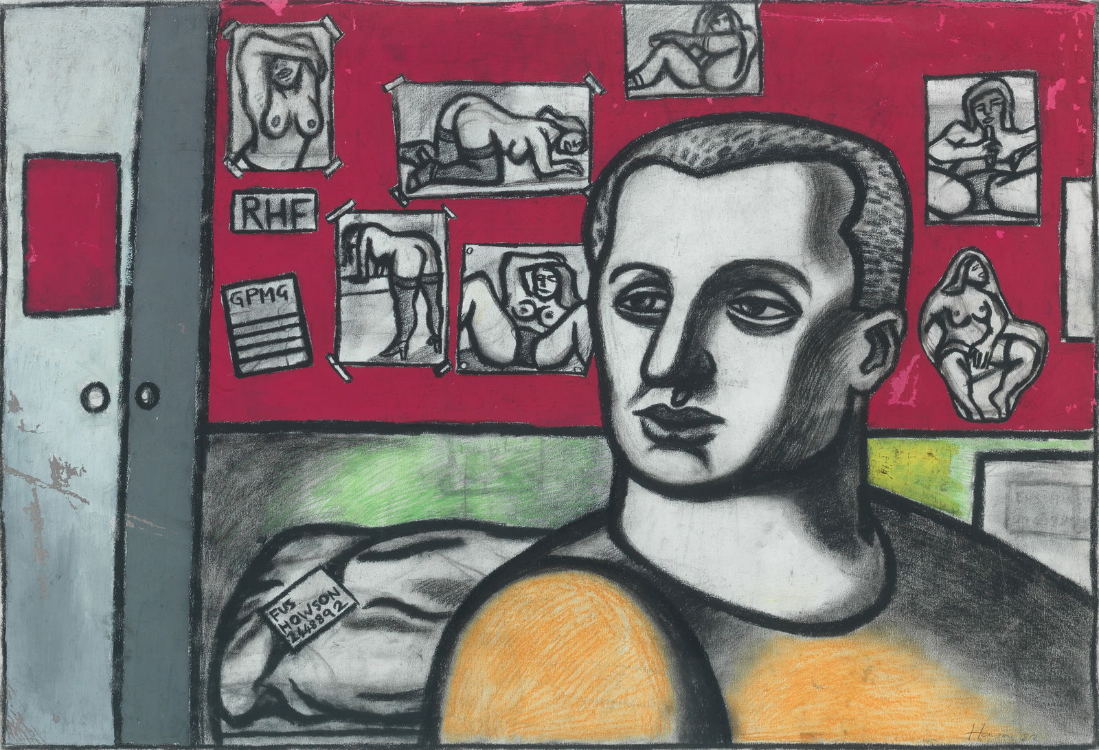 Peter Howson OBE (British, born 1958) Barracks: Peter Howson OBE (British, born 1958) Barracks signed and dated in pencil 'Howson 82' (lower right) mixed media 57 x 82.5cm (22 7/16 x 32 1/2in). Footnotes: Provenance With Cyril