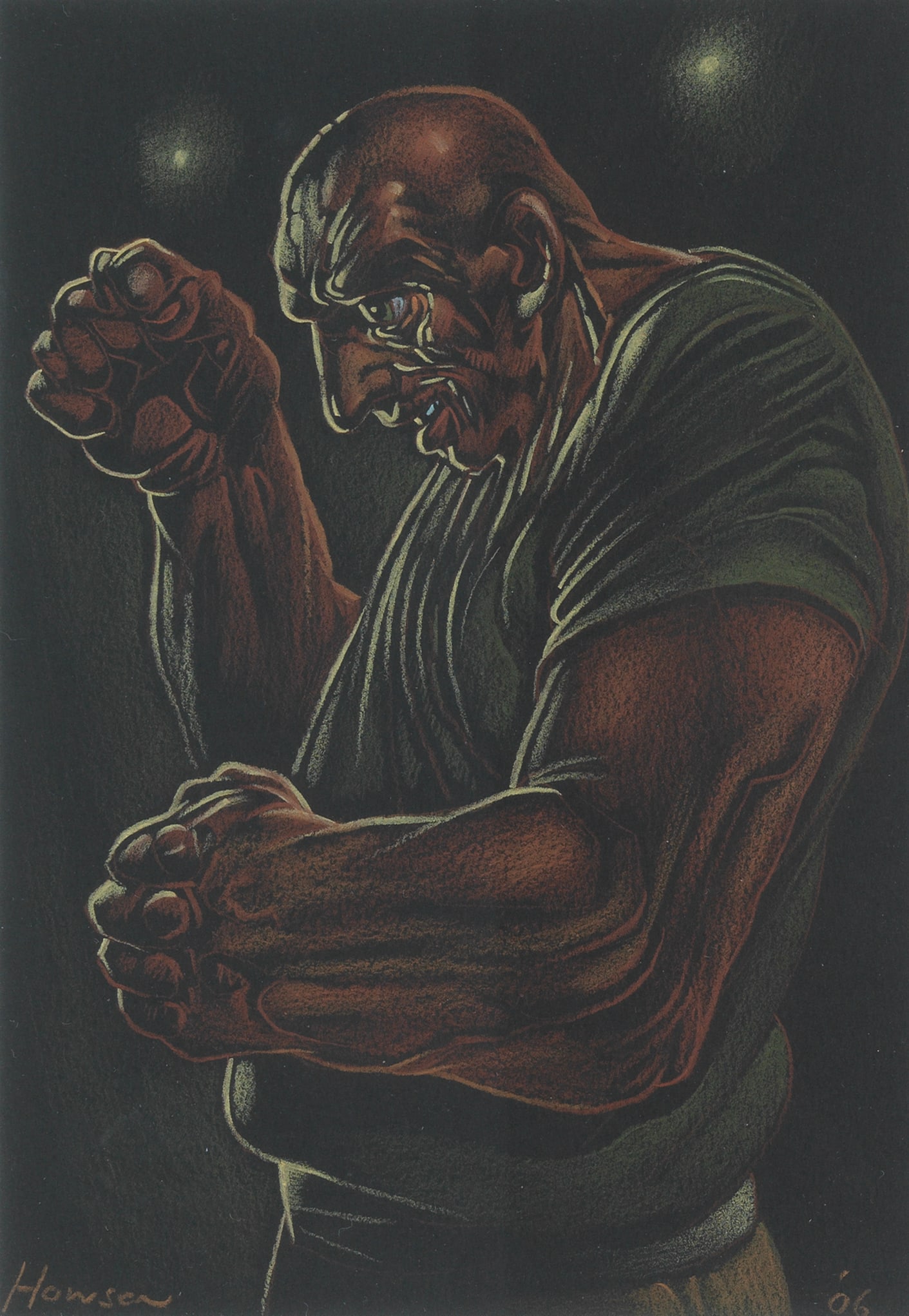 Peter Howson OBE (British, born 1958) The Boxer: Peter Howson OBE (British, born 1958) The Boxer signed 'Howson' (lower left), dated '06' (lower right) pastel 19.5 x 14.5cm (7 11/16 x 5 11/16in). Footnotes: Provenance Private co