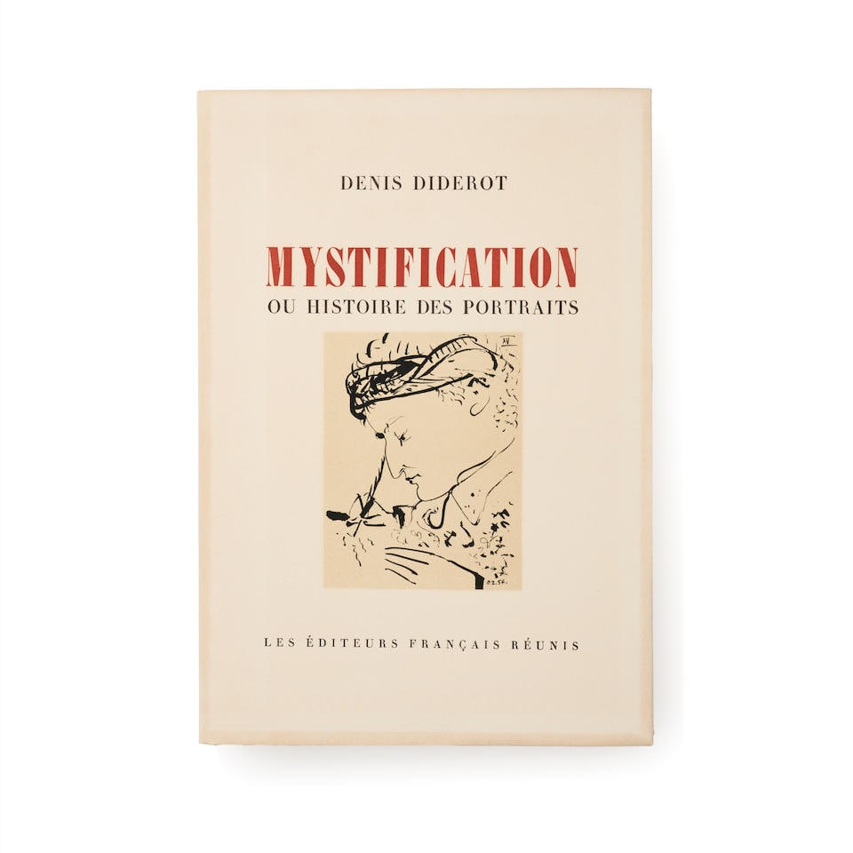PABLO PICASSO (1881-1973) Mystification ou Histoire des Portraits signé par l'artiste à...: PABLO PICASSO (1881-1973) Mystification ou Histoire des Portraits signé par l'artiste à la mine de plomb in-4 de Denis Diderot sur vélin d'arches illustré par Picasso l'ouvrage con