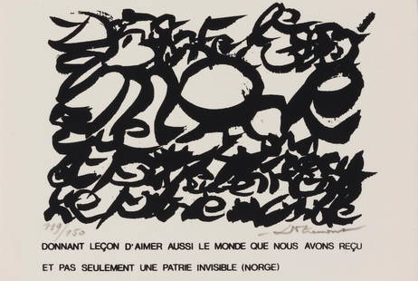 CHRISTIAN DOTREMONT (1922-1979) Donnant leçon d'aimer aussi le monde que nous avons reç...: CHRISTIAN DOTREMONT (1922-1979) Donnant leçon d'aimer aussi le monde que nous avons reçu et pas seulement une patrie invisible Ensemble de 3 lithographies en noir Toutes signées et num