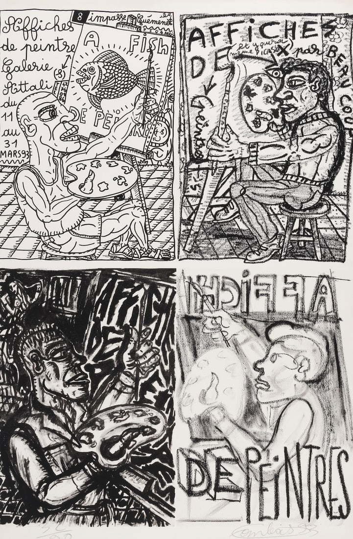 ROBERT COMBAS (born 1957) Autoportrait pour la Galerie Attali, 1993 Lithographie en noirSig...: ROBERT COMBAS (born 1957) Autoportrait pour la Galerie Attali, 1993 Lithographie en noir Signée, datée et numérotée 32/9o Lithografie in zwart Getekend, gedateerd en genummerd 32