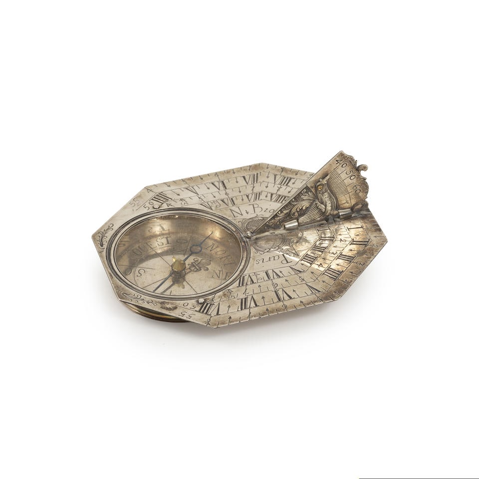 Nicolas Bion (1685-1715). Cadran solaire boussole de poche en argent de type ButterfieldNicolas ... (1 of 3)