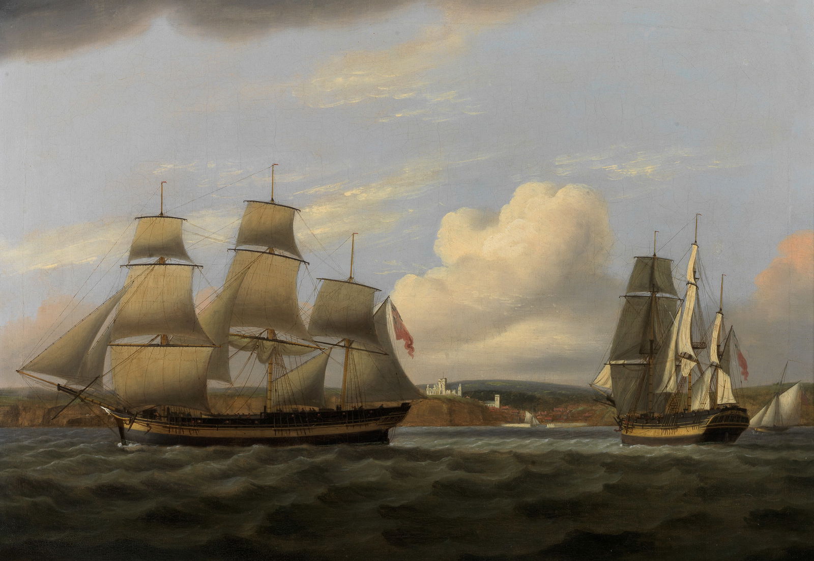 Thomas Luny (British, 1759-1837) The Cato in two positions off Mount Edgcumbe, Plymouth: Thomas Luny (British, 1759-1837) The Cato in two positions off Mount Edgcumbe, Plymouth signed 'T. Luny' (lower left) oil on canvas 53.7 x 77.2cm (21 1/8 x 30 3/8in). Footnotes: Pr