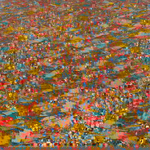 Ablade Glover (Ghanaian, born 1934) Untitled (Market Stalls): Ablade Glover (Ghanaian, born 1934) Untitled (Market Stalls) signed and dated '93/ Glo' (lower left) oil on canvas 99.5 x 99.5cm (39 3/16 x 39 3/16in). Footnotes: Provenance Acqu