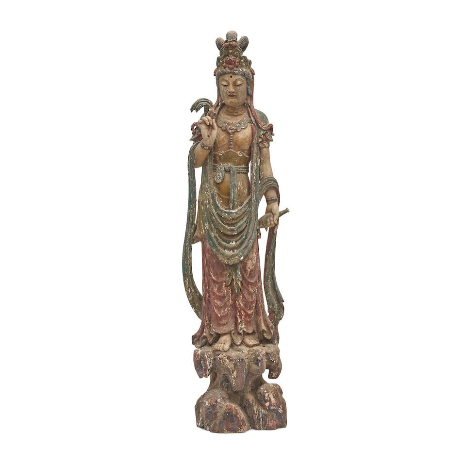 A LARGE POLYCHROME-PAINTED WOOD FIGURE OF A BODHISATTVA Late Qing dynasty/Republic period (1 of 1)