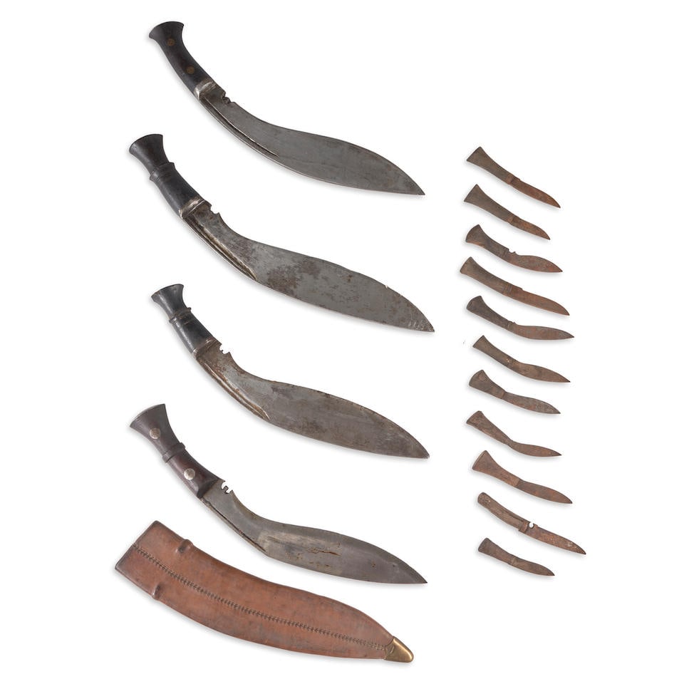 FOUR NEPALESE KUKRIS AND ELEVEN MINI KUKRIS, (1 of 1)