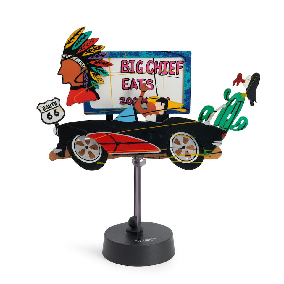 FREDERICK PRESCOTT (b. 1949) 'BIG CHIEF EATS' KINETIC SCULPTURE California, c. 2000, plywood, pa... (1 of 2)