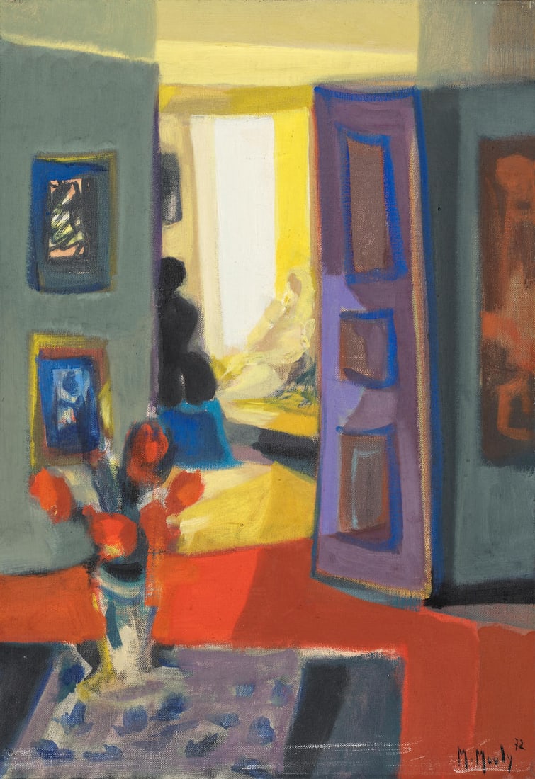 MARCEL MOULY (1918-2008) Intérieur à la porte mauve (Painted in Paris in 1972): MARCEL MOULY (1918-2008) Intérieur à la porte mauve signed and dated 'M. Mouly 72' (lower right); signed, inscribed and dated 'M. Mouly Intérieur à la porte mauve Paris 1972' (on t