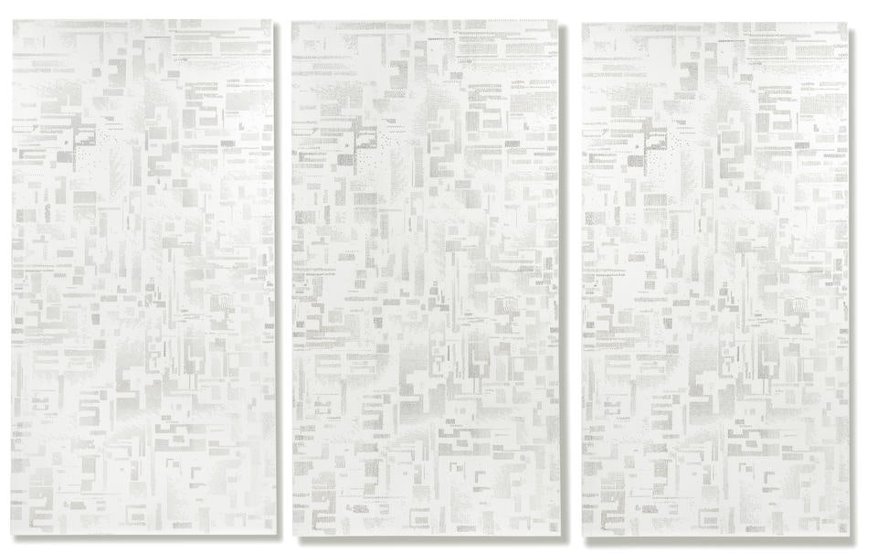 HUGH SCOTT-DOUGLAS (B. 1988) Untitled (Executed in 2014): HUGH SCOTT-DOUGLAS (B. 1988) Untitled laser cut gessoed linen, in three parts 202.5 x 101.3cm (79 3/4 x 39 7/8in). Executed in 2014 Footnotes: Provenance Acquired directly from the artist by the p