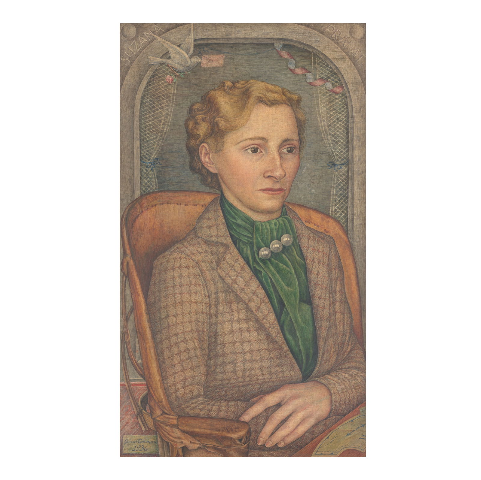 JUAN O'GORMAN (1905-1982) Retrato de Suzana Pradat1936tempera on board, signed and dated 'Juan O...: JUAN O'GORMAN (1905-1982) Retrato de Suzana Pradat 1936 tempera on board, signed and dated 'Juan O'Gorman 1936' lower left 19 1/4 x 11in (48.9 x 27.9cm) Footnotes: Provenance Collection of the artist