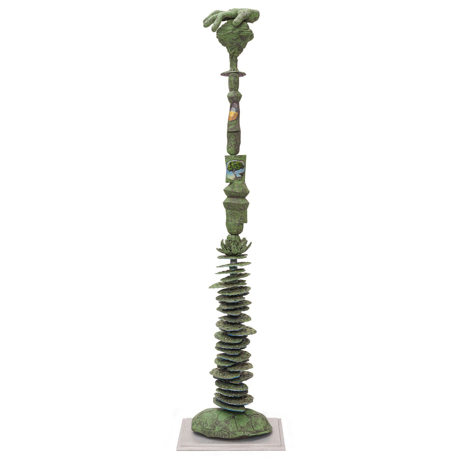 MICHAEL LUCERO (BORN 1953) Pond Totem1987hand-built, carved and glazed ceramic, the turtle shell...: MICHAEL LUCERO (BORN 1953) Pond Totem 1987 hand-built, carved and glazed ceramic, the turtle shell element signed and dated 'Michael Lucero 1987', another element signed, inscribed and numbered height