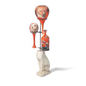 MICHAEL LUCERO (BORN 1953) Basenji Spaniel Mix (from Reclamation Series)circa 1995clay with glaz... (1 of 4)