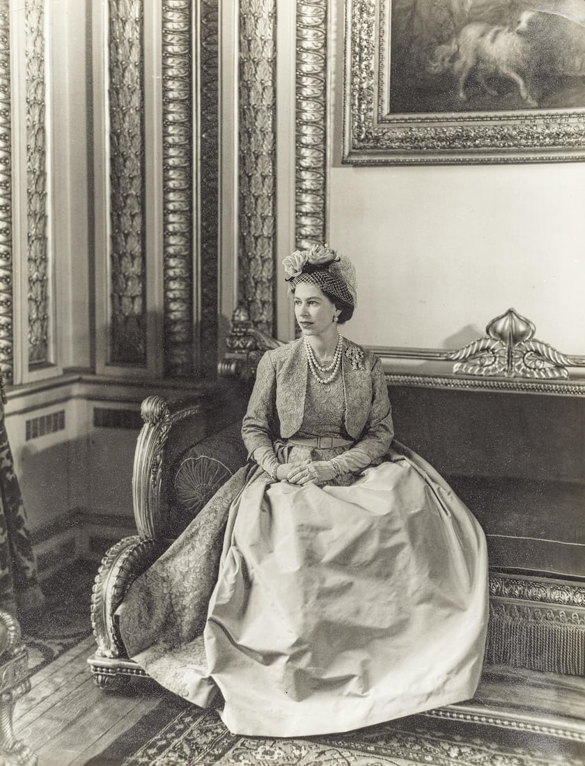Cecil Beaton (British, 1904-1980); Her Majesty Queen Elizabeth II;: Cecil Beaton (British, 1904-1980) Her Majesty Queen Elizabeth II, 1960 Seated, on the occasion of Princess Margaret's wedding to Anthony Armstrong Jones, 1960, gelatin silver print, possibly printed l