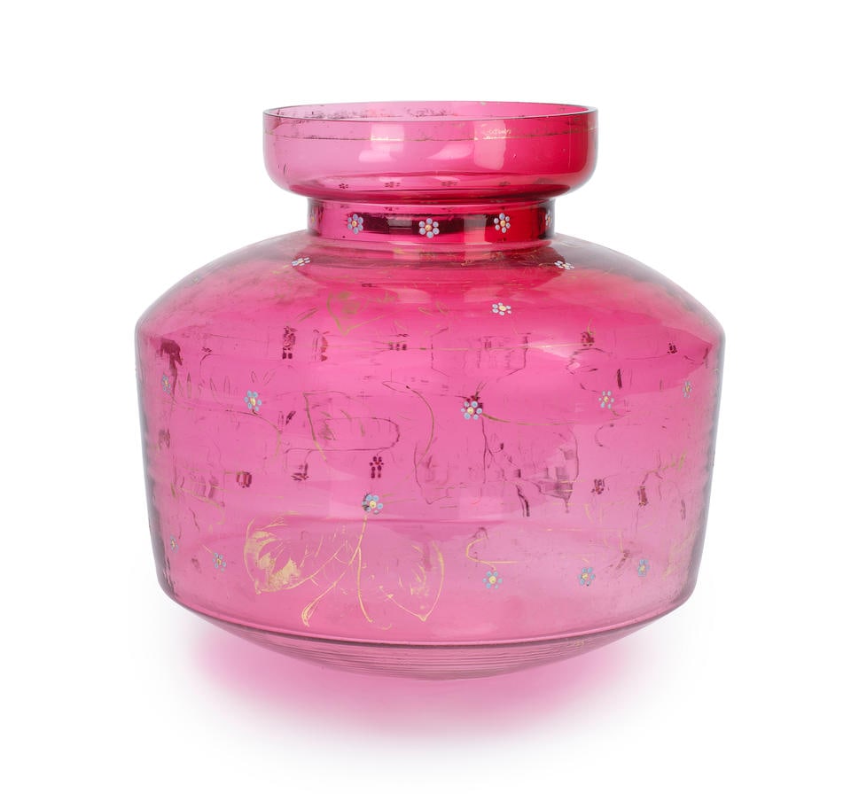 An enamelled cranberry glass vessel Europe, late 19th Century (1 of 1)