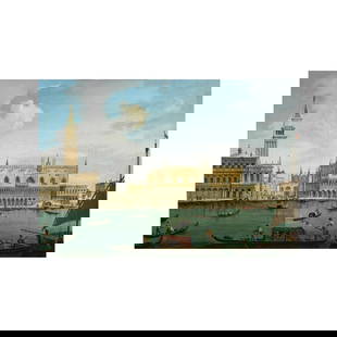 Vincenzo Chilone (Venise 1768-1840) Palazzo dei Dogi pris depuis San Giorgio, Venise: Vincenzo Chilone (Venise 1768-1840) Palazzo dei Dogi pris depuis San Giorgio, Venise signé 'chilone f' (sur la gondole, en bas à gauche) huile sur toile d'origine signed 'chilone f' (on the