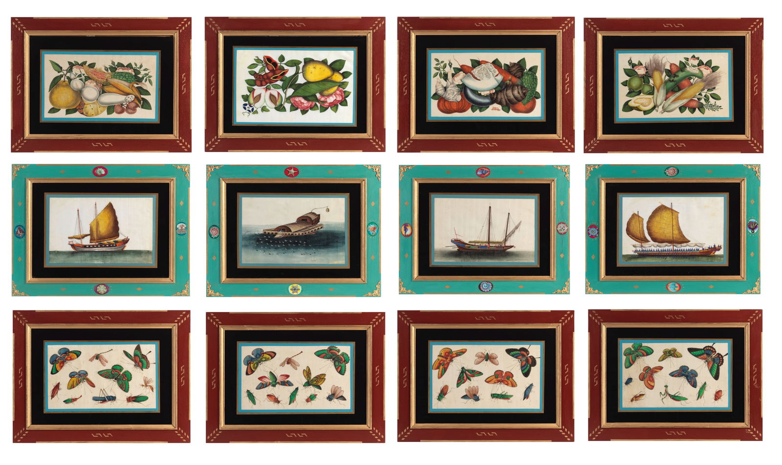 CHINESE EXPORT SCHOOL (19TH CENTURY) Studies of Butterflies and Insects, Fruit and Boats (12) (1 of 1)