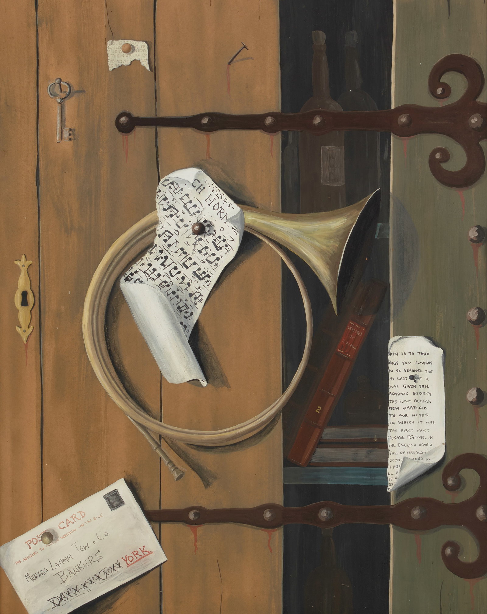British School (19th Century) Still Life with French Horn and Keys 18 1/2 x 15 1/2 in. (47 x 39.... (1 of 2)