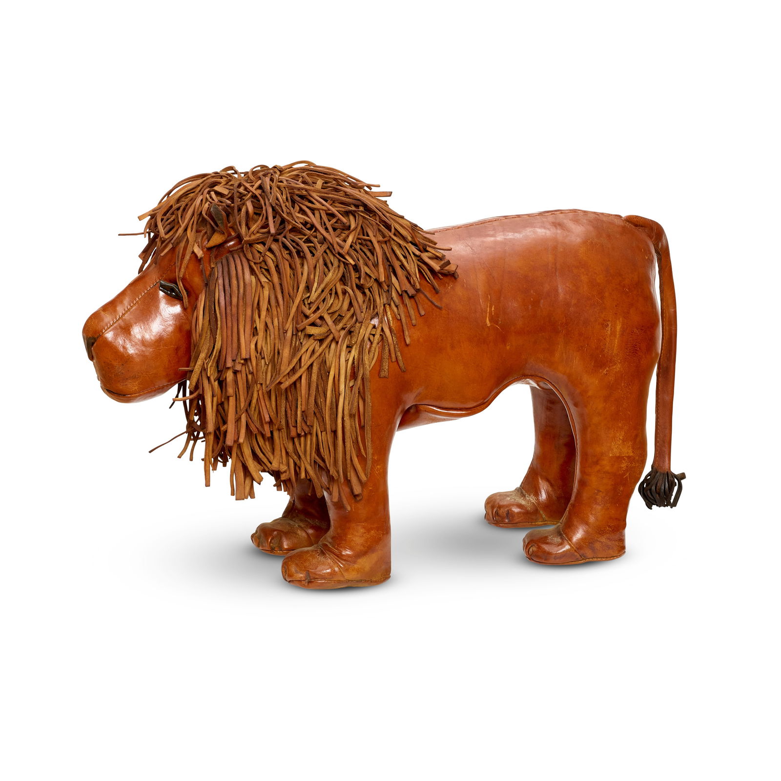 ATTRIBUTED TO DIMITRI OMERSA (1927-1985) Lion Ottomandesigned 1960sfor Abercrombie & Fitch, cowh... (1 of 2)