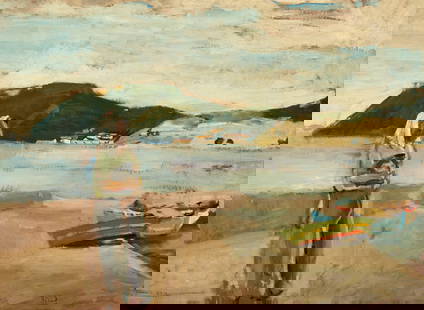 Christian Bérard (1902-1949) Autoportrait sur la plage (Les Goudes), circa 1942-1943 28 3/4...: Christian Bérard (1902-1949) Autoportrait sur la plage (Les Goudes), circa 1942-1943 signed 'Bérard' (lower right) oil on board 28 3/4 x 39 3/8 in. (73.0 x 100 cm) Footnotes: Provenan