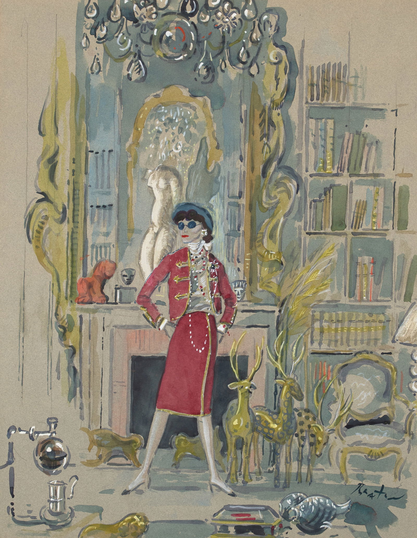 Sir Cecil Beaton (1904-1980) Katharine Hepburn as Coco Chanel, 1969 25 1/2 x 19 3/4 in. (64.8 x ...: Sir Cecil Beaton (1904-1980) Katharine Hepburn as Coco Chanel, 1969 signed 'Beaton' (lower right) with a study of Hepburn (on the reverse) watercolor and gouache on paper 25 1/2 x 19 3/4 in. (64.8 x 5