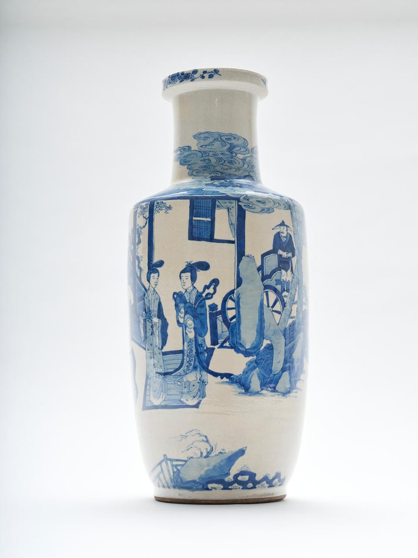 A soft-paste blue and white 'figures' vase Kangxi six-character mark, late Qing dynasty to Repub... (1 of 1)