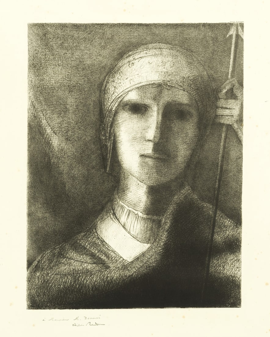 ODILON REDON (1840-1916) Parsifal, 1892: ODILON REDON (1840-1916) Parsifal, 1892 Signé et dédicacé en bas à gauche du sujet à la mine de plomb : 'à Monsieur M. Denucé Odilon Redon' Lithographie sur papier C